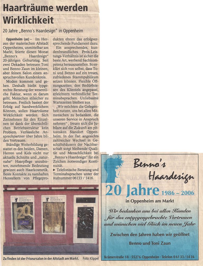31++ Spruch 25 jaehriges firmenjubilaeum , Historie Benno&#039;s Haardesign